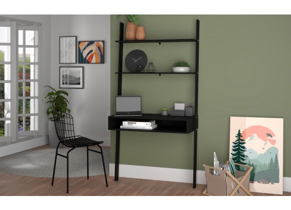 Manhattan Comfort Cooper Ladder Desk with 2 Floating Shelves in Black