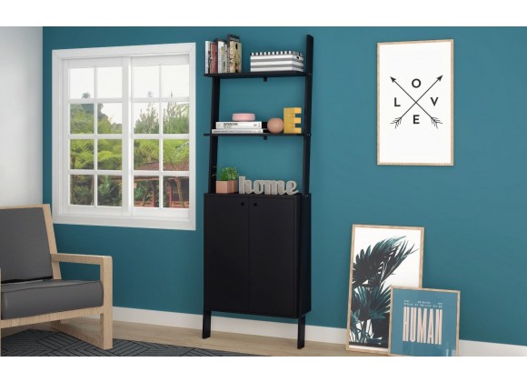 Manhattan Comfort Cooper Ladder Display Cabinet with 2 Floating Shelves in Black