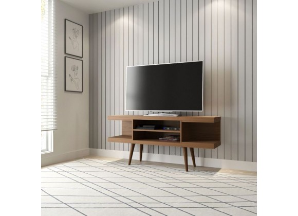 Manhattan Comfort Utopia 53.14" TV Stand with Splayed Wooden Legs and 4 Shelves in Maple Cream