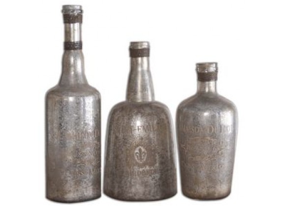 Uttermost Lamaison Mercury Glass Bottles - Set of 3