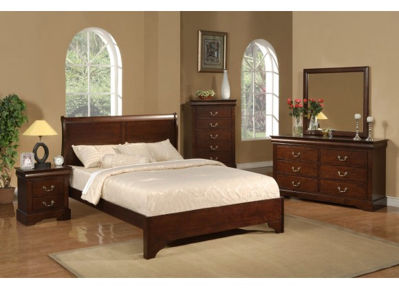 Alpine Furniture West Haven Queen Low Footboard Sleigh Bed, Cappuccino - Lifestyle