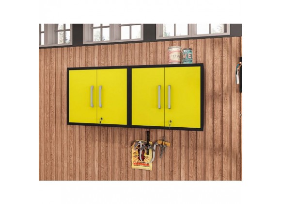 Manhattan Comfort Eiffel Floating Garage Cabinet in Matte Black and Yellow (Set of 2)