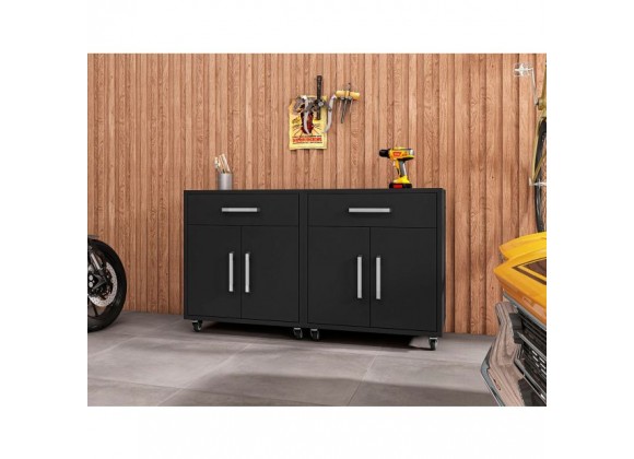 Manhattan Comfort Eiffel Mobile Garage Cabinet in Matte Black (Set of 2)