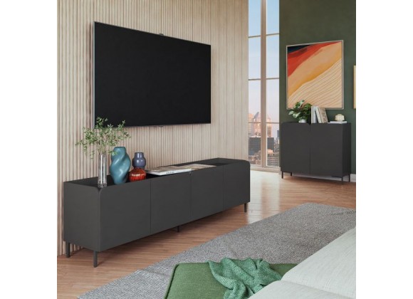 Manhattan Comfort Mid-Century Modern Bogardus 2-Piece TV Stand Living Room Set with Accent Cabinet In Black