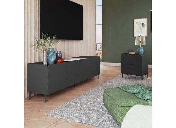 Manhattan Comfort Mid-Century Modern Bogardus 2-Piece TV Stand Living Room Set with Accent Cabinet Black