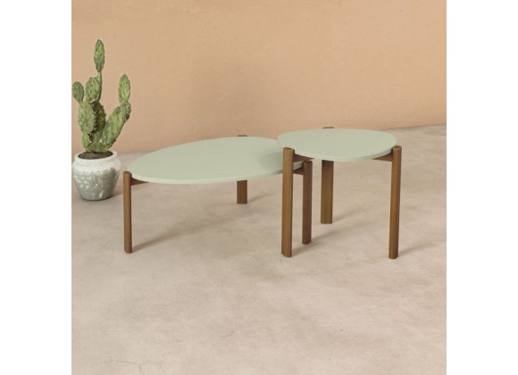 Manhattan Comfort Mid-Century Modern Gales End Table and Coffee Table with Solid Wood Legs Pistachio Green