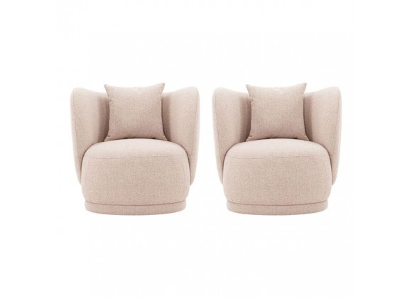 Manhattan Comfort Contemporary Siri Linen Weave Accent Chair with Pillows In Wheat - Set of 2