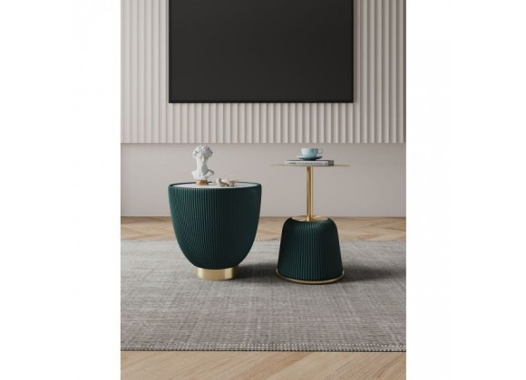 Manhattan Comfort Modern Anderson End Table 2.0 Upholstered in Leatherette with Ceramic Faux Marble Tabletop Green