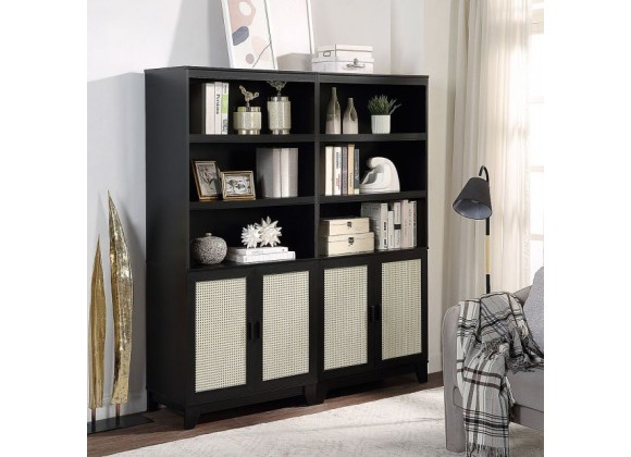 Manhattan Comfort Sheridan Modern Cane Bookcase with Adjustable Shelves - Set of 2 Black