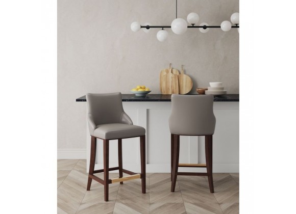 Manhattan Comfort Modern Shubert Barstool Upholstered In Dark Taupe Leatherette with Beech Wood Legs - Set of 2