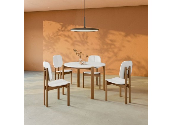 Manhattan Comfort Mid-Century Modern Gales Round 46.54 Dining Table with Solid Wood Legs - Set of 5 White