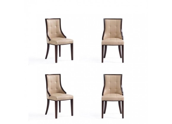 Fifth Avenue Faux Leather Dining Chair in Tan and Walnut Front Set 4