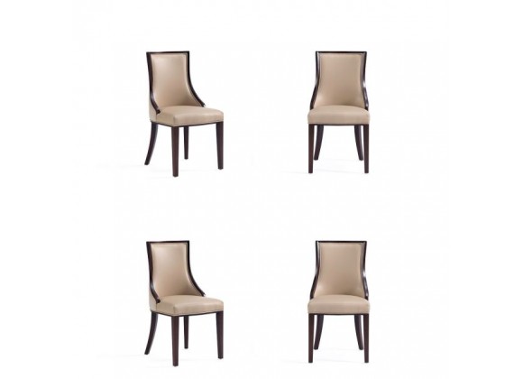 Manhattan Comfort Grand Faux Leather Dining Chair in Tan with Beech Wood Frame (Set of 4)