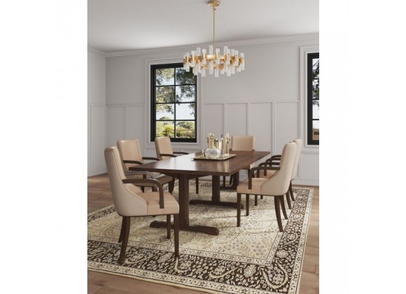 Manhattan Comfort Shubert Modern Faux Leather and Velvet Dining Armchair in Tan Full Set