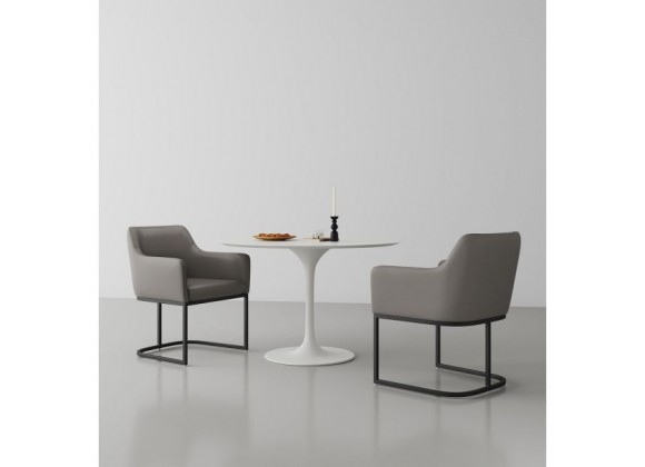 Manhattan Comfort Modern Serena Dining Armchair Upholstered in Leatherette with Steel Legs Grey
