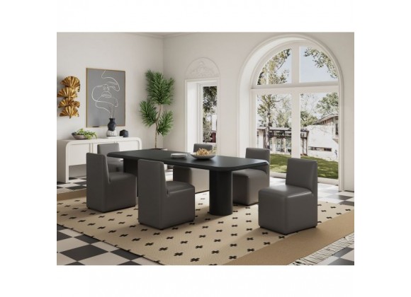 Manhattan Comfort Anna Modern Square Faux Leather Dining Chair in Pewter Full Set
