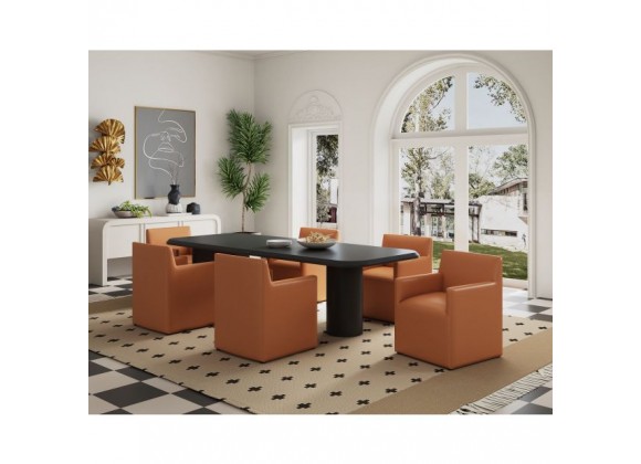 Manhattan Comfort Anna Modern Square Faux Leather Dining Armchair in Saddle Full Set
