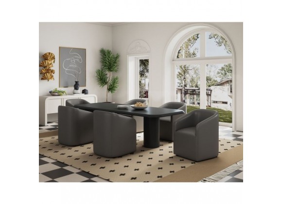 Manhattan Comfort Anna Modern Round Faux Leather Dining Armchair in Pewter
