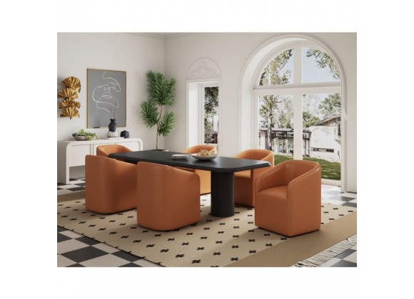 Manhattan Comfort Anna Modern Round Faux Leather Dining Armchair in Saddle