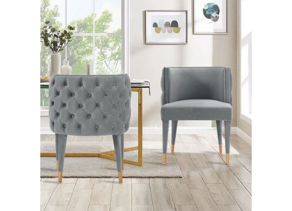 Manhattan Comfort Modern Maya Tufted Velvet Dining Chair In Grey - Set of 2