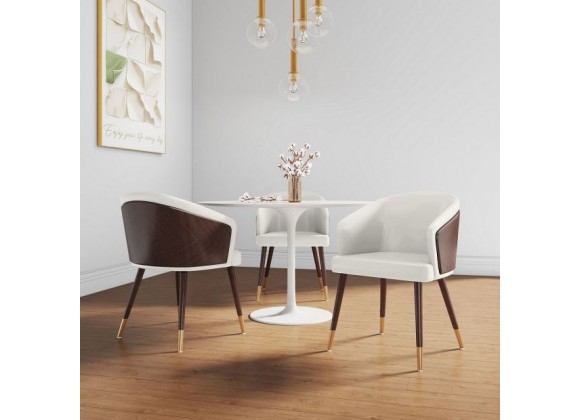 Manhattan Comfort Modern Reeva Dining Chair Upholstered in Leatherette with Beech Wood Back and Solid Wood Legs in Walnut and Cream- Set of 2