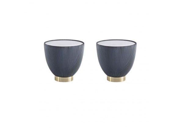 Manhattan Comfort Modern Anderson End Table 2.0 Upholstered in Leatherette with Ceramic Faux Marble Tabletop - Set of 2 Grey