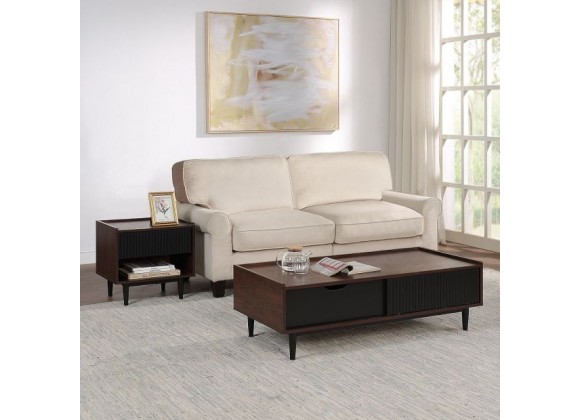 Manhattan Comfort Duane Modern Ribbed End Table and Coffee Table in Dark Brown And Black