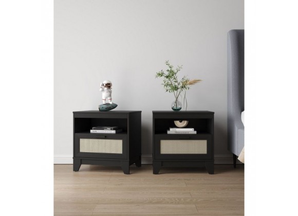 Manhattan Comfort Sheridan Modern Cane Nightstand - Set of 2 Black