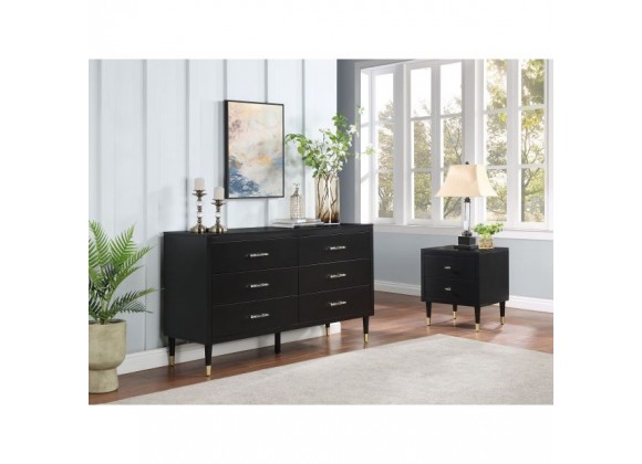 Manhattan Comfort Stanton 2-Piece Modern Dresser and Nightstand Set with Full Extension Drawers and Solid Wood Legs in Black