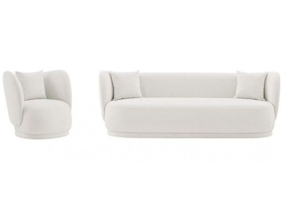 Manhattan Comfort Contemporary Siri Sofa and Accent Chair Set with Pillows In Cream