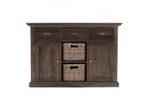 Nova Solo Halifax Mindi Wood Buffet with 2 Kubu Rattan Baskets - Front Angle