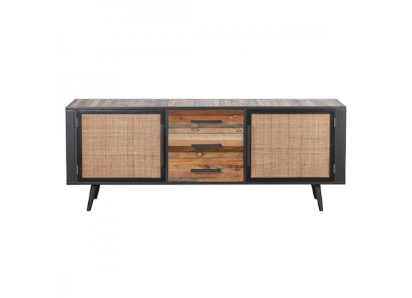  NovaSolo Nordic Rattan Boat Wood & Iron Buffet - 2 Doors 3 Drawers - Front Angle