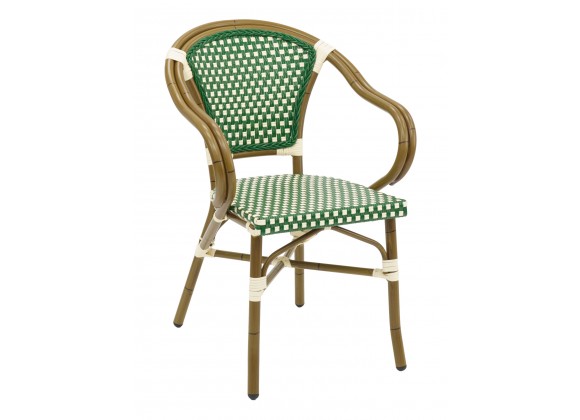 Hand Painted Aluminum Frame Arm Chair W/ PE Weave And Binding Back And Seat - Green