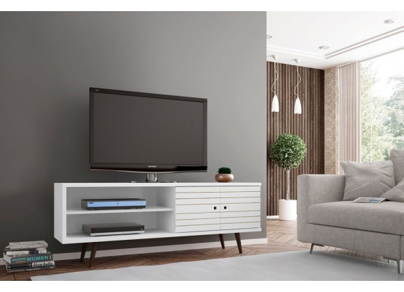 Liberty 62.99" Mid Century - Modern TV Stand with 3 Shelves and 2 Doors with Solid Wood Legs