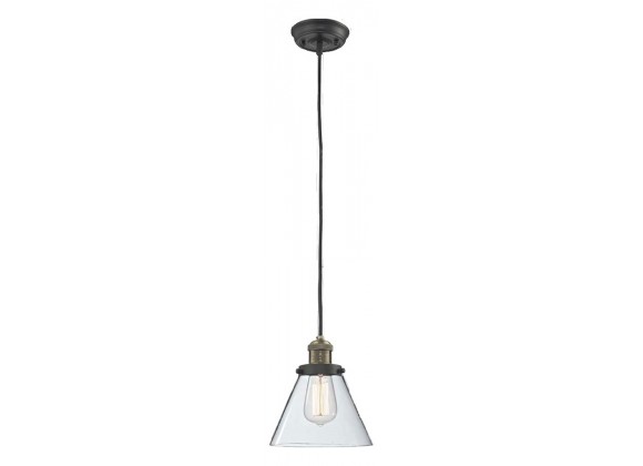 Glass Pendant With 10 Feet Cord - Black/Brushed Brass - Clear Glass