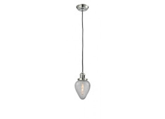 Glass Pendant With 10 Feet Cord - Polished Nickel - CLEAR CRACKEL GLASS