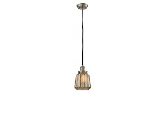  Glass Pendant With 10 Feet Cord - Satin Brushed Nickel - MERCURY FLUTED GLASS