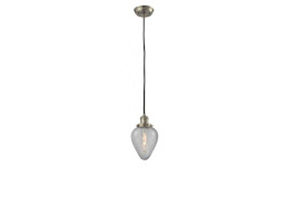 Glass Pendant With 10 Feet Cord - Satin Brushed Nickel - CLEAR CRACKEL GLASS