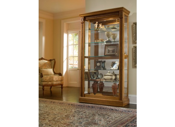 Pulaski Furniture Lighted Sliding Door 5 Shelf Curio Cabinet in Maple Brown Room View
