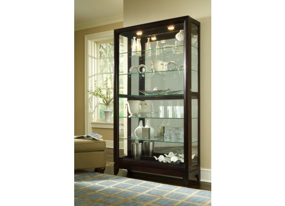 Pulaski Furniture Sliding Door 5 Shelf Curio Cabinet in Deep Brown Room View