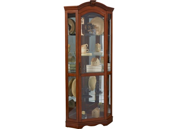 Pulaski Furniture Mirrored Corner Curio Cabinet in Warm Cherry Brown Side