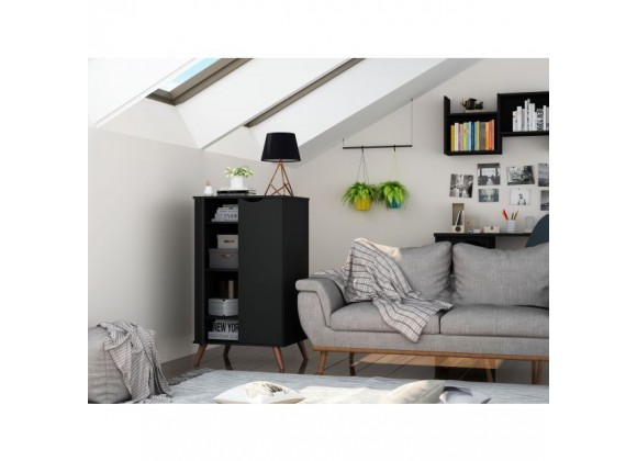 Manhattan Comfort Hampton Shoe Closet with 4 Shelves Solid Wood Legs in Black