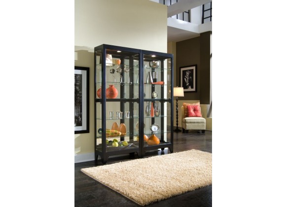 Pulaski Furniture Lighted Gallery Style 5 Shelf Curio Cabinet in Onyx Black Room View