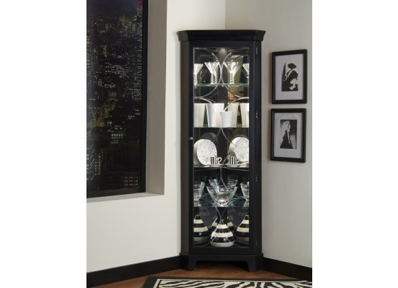 Pulaski Furniture Lighted 4 Shelf Corner Curio Cabinet in Oxford Black