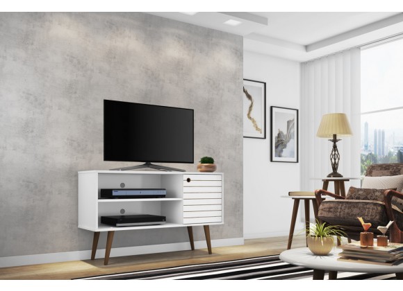 Liberty 42.52" Mid Century - Modern TV Stand with 2 Shelves and 1 Door - White - Lifestyle