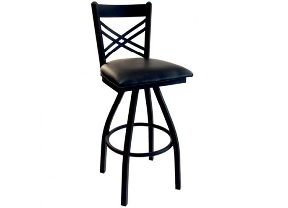 Akrin Cross Back Swivel Barstool With Steel Frame And Sand Black Finish