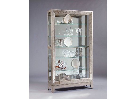 Pulaski Furniture Antique Style 5 Shelf Mirrored Curio Cabinet in Aged Silver