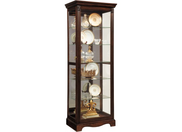 Pulaski Furniture Carved 5 Shelf Mirrored Curio Cabinet in Cherry Brown