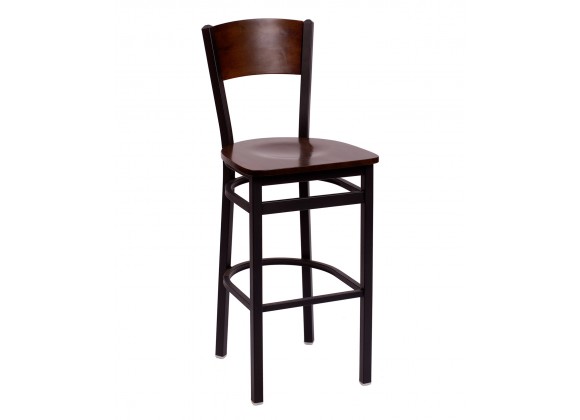 Dale Solid Wood Back Barstool With Steel Frame - Sand Black Finish