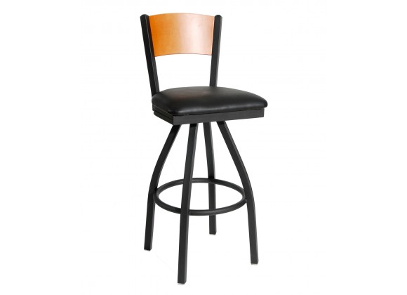 Dale Solid Wood Back Swivel Barstool With Steel Frame - Sand Black Finish